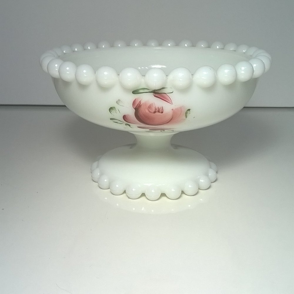 Vintage Milk Glass With Roses Compote/Candy Dish - Picture 2 of 8